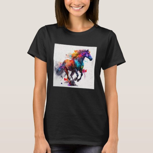 Cute Rainbow Horse Paint Splatter Illustration Col T-shirt (Voorkant)