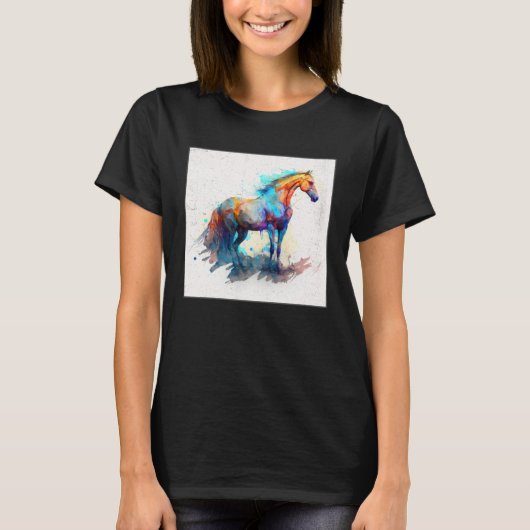 Cute Rainbow Horse Paint Splatter Illustration Col T-shirt (Voorkant)