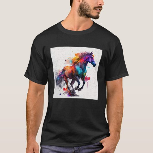 Cute Rainbow Horse Paint Splatter Illustration Col T-shirt (Voorkant)
