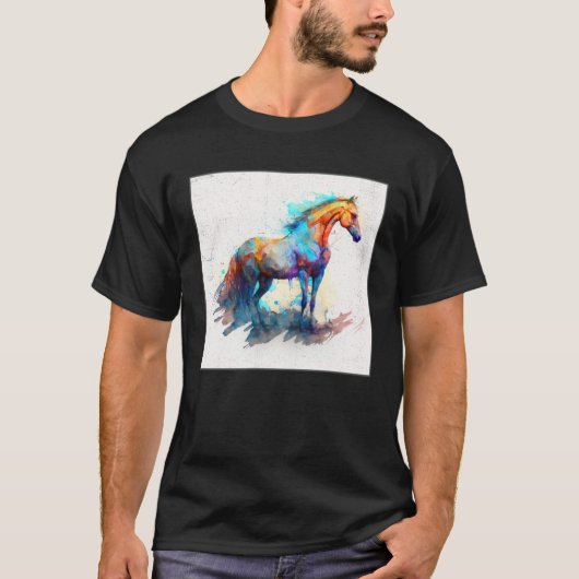 Cute Rainbow Horse Paint Splatter Illustration Col T-shirt (Voorkant)
