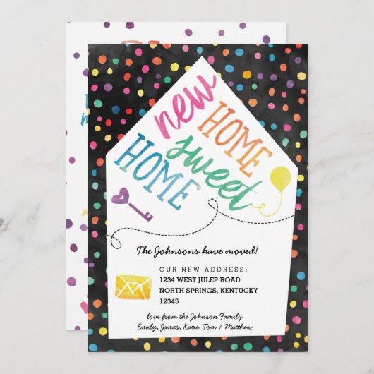 Cute Rainbow House Moving Announding Kaarten (Voorkant / Achterkant)