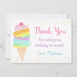 Cute Rainbow Ice Cream Birthday Hartelijk dank Bedankkaart