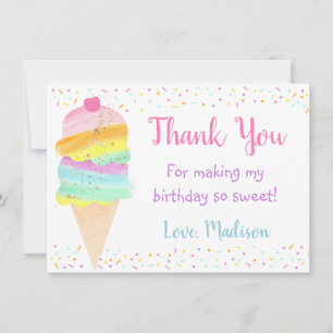 Cute Rainbow Ice Cream Birthday Hartelijk dank Bedankkaart