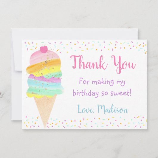 Cute Rainbow Ice Cream Birthday Hartelijk dank Bedankkaart (Voorkant)
