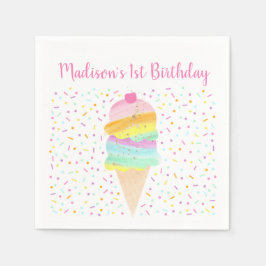Cute Rainbow Ice Cream Birthday Servet