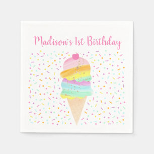Cute Rainbow Ice Cream Birthday Servet