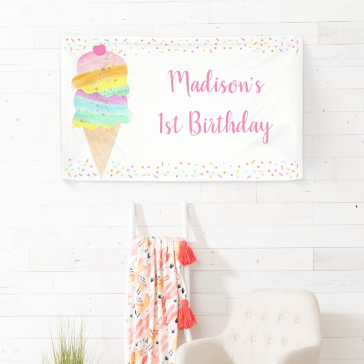 Cute Rainbow Ice Cream Birthday Spandoek (Insitu)
