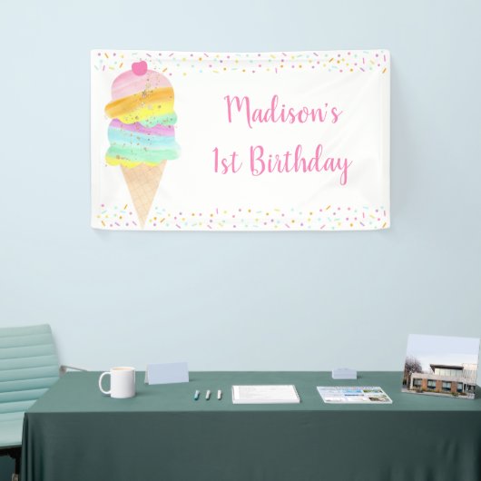 Cute Rainbow Ice Cream Birthday Spandoek (Beurs)