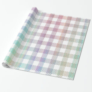 Cute Rainbow Iridescent Gingham Pattern Cadeaupapier