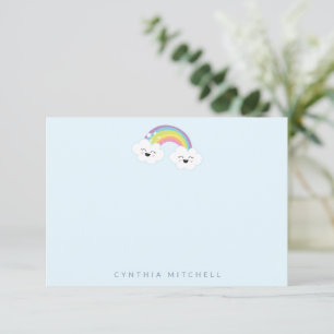 Cute Rainbow Kawaii Cloud Light Blue Custom Name Bedankkaart