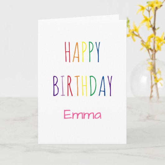 Cute Rainbow Lettering Birthday Kaart (Gele Bloem)