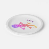 Cute Rainbow Lizard Gecko Birthday Party Name Papieren Bordje (Gekanteld)