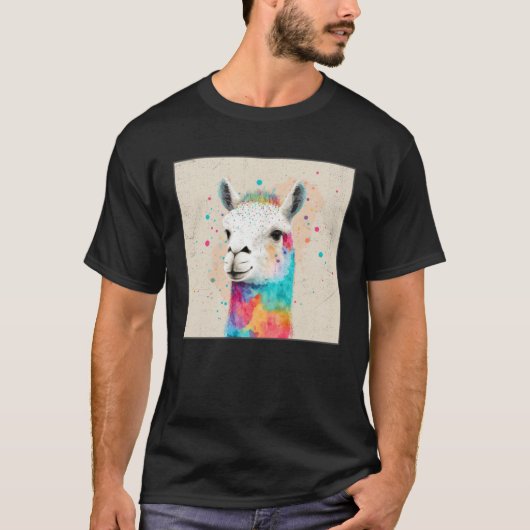 Cute Rainbow Llama Paint Splatter Illustration Col T-shirt (Voorkant)