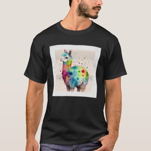 Cute Rainbow Llama Paint Splatter Illustration Col T-shirt (Voorkant)