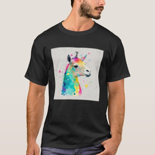 Cute Rainbow Llama Paint Splatter Illustration Col T-shirt (Voorkant)