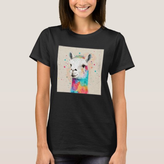 Cute Rainbow Llama Paint Splatter Illustration Col T-shirt (Voorkant)