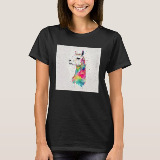 Cute Rainbow Llama Paint Splatter Illustration Col T-shirt (Voorkant)