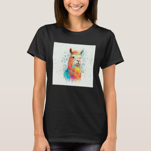 Cute Rainbow Llama Paint Splatter Illustration Col T-shirt (Voorkant)