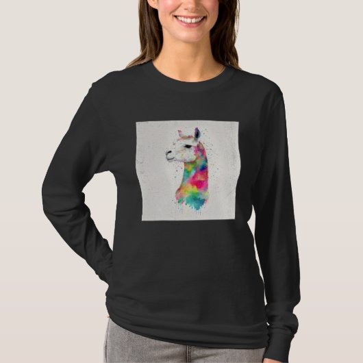 Cute Rainbow Llama Paint Splatter Illustration Col T-shirt (Voorkant)