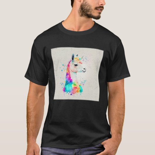 Cute Rainbow Llama Paint Splatter Illustration Col T-shirt (Voorkant)
