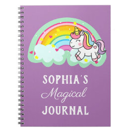 Cute Rainbow Magical Unicorn Paars Notitieboek