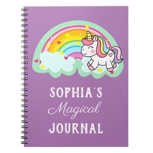 Cute Rainbow Magical Unicorn Paars Notitieboek (Voorkant)