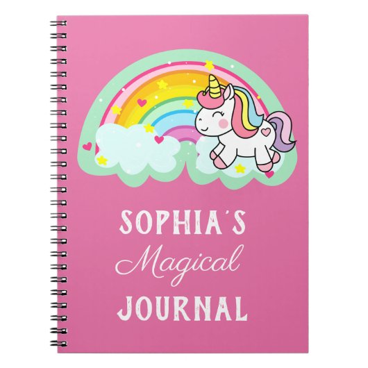 Cute Rainbow Magical Unicorn Pink Notitieboek (Voorkant)