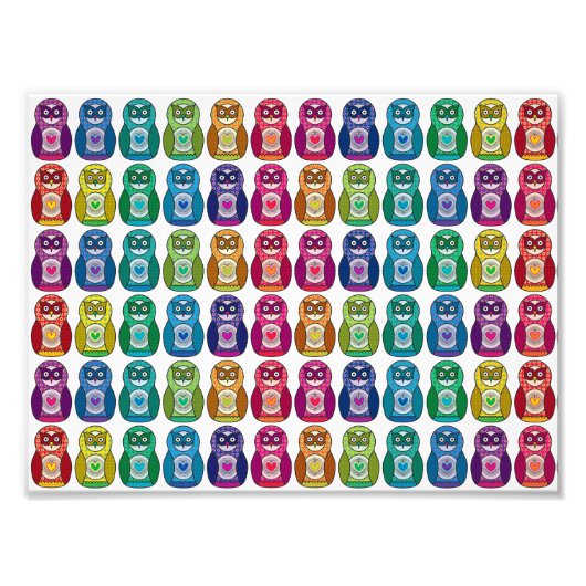 Cute Rainbow Matryoshka Owl Foto Afdruk (Voorkant)