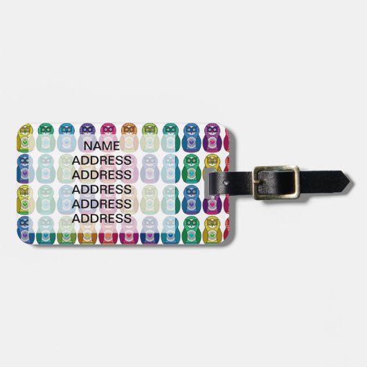 Cute Rainbow Matryoshka Owls Bagagelabel (Voorkant horizontaal)