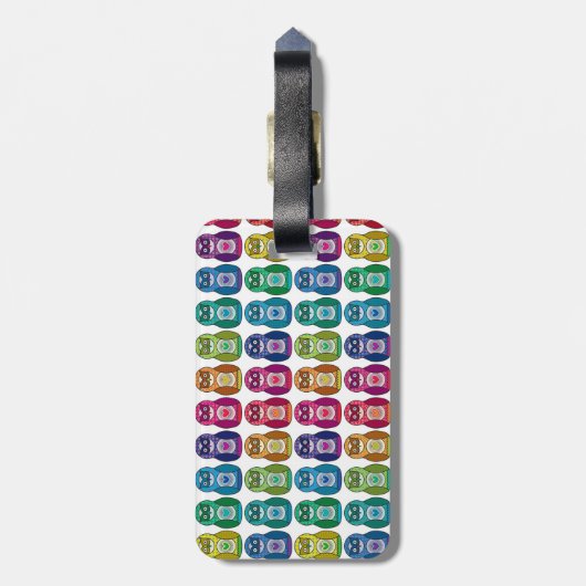 Cute Rainbow Matryoshka Owls Bagagelabel (Achterkant verticaal)