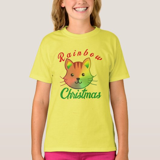 Cute Rainbow meowy Kerstmis Kinder Holiday Gift T- T-shirt (Voorkant)