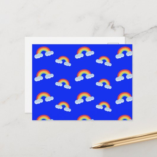 Cute Rainbow met Clouds Pattern Briefkaart (Voorkant / Achterkant in situ)