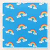 Cute Rainbow met Clouds Pattern Glazen Onderzetter (Voorkant)
