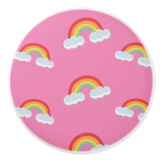 Cute Rainbow met Clouds Pattern Keramische Knop (Voorkant)