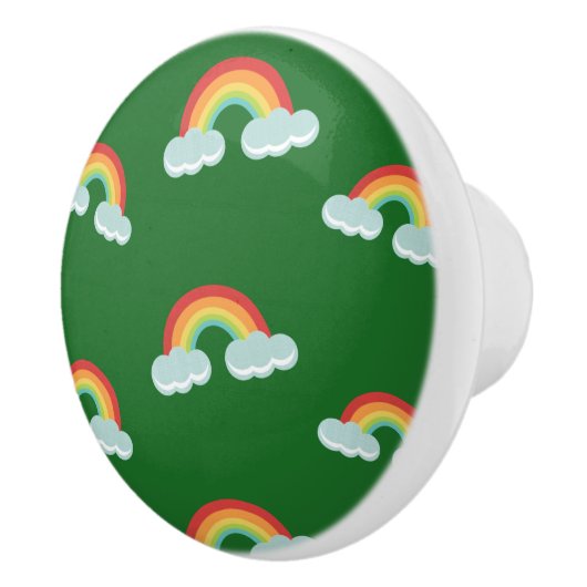 Cute Rainbow met Clouds Pattern Keramische Knop (Rechts)