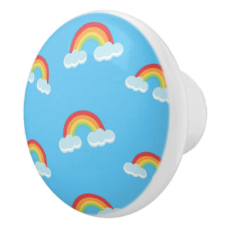 Cute Rainbow met Clouds Pattern Keramische Knop