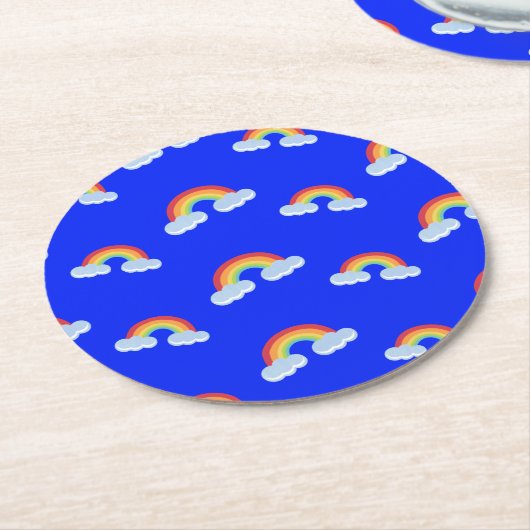 Cute Rainbow met Clouds Pattern Ronde Kartonnen Onderzetter (Gebogen)