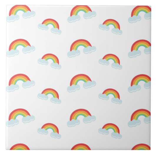 Cute Rainbow met Clouds Pattern Tegeltje (Voorkant)