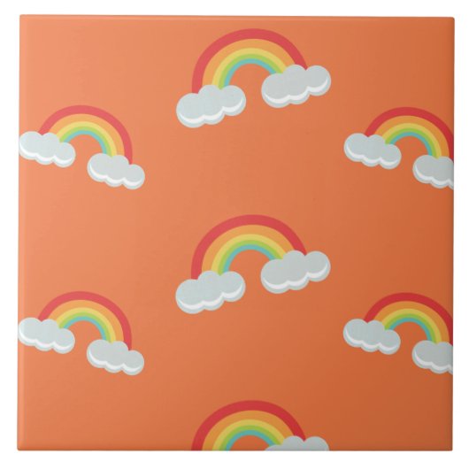 Cute Rainbow met Clouds Pattern Tegeltje (Voorkant)