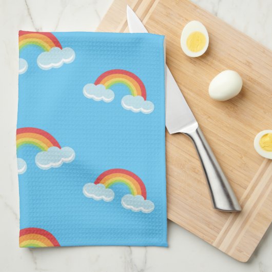 Cute Rainbow met Clouds Pattern Theedoek (Quarter Fold)