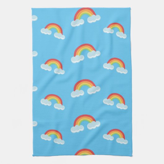 Cute Rainbow met Clouds Pattern Theedoek (Verticaal)