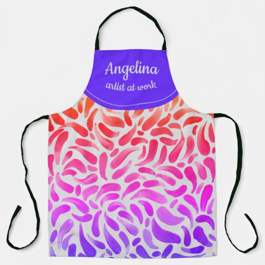 Cute Rainbow Monogrammed Artist Bruske Stroke Schort (Voorkant)