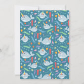 Cute Rainbow Narwhal Ocean and Name 1st Birthday Kaart (Achterkant)