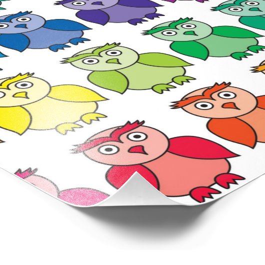 Cute Rainbow Owl Pattern Foto Afdruk (Hoek)