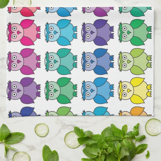 Cute Rainbow Owl Pattern Theedoek (Gevouwen)