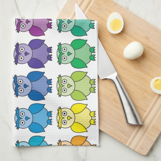 Cute Rainbow Owl Pattern Theedoek (Quarter Fold)