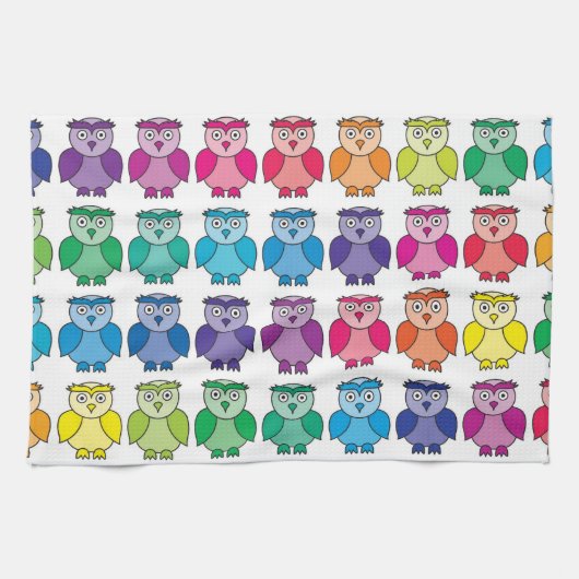 Cute Rainbow Owl Pattern Theedoek (Horizontaal)