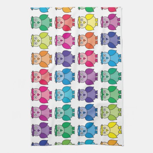 Cute Rainbow Owl Pattern Theedoek (Verticaal)