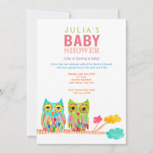 Cute Rainbow Owls Baby shower Invite Kaart