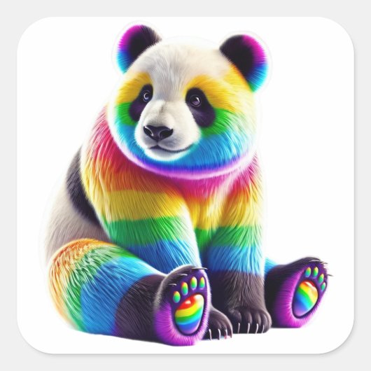 Cute Rainbow Panda Vierkante Sticker (Voorkant)